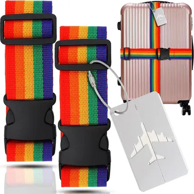 Produktbild von Koffergurte 2 Stück+ 1 Kofferanhänger Flugreise, Verstellbarer Koffergurt, 2 Bunte Kofferbänder, Auffälliger Kofferbandgurt zum Schnellen Identifizieren und Schützen Ihres Gepäcks(2 Stück)