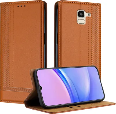 Image de Étui pour Samsung Galaxy J6 2018 étui en cuir avec fonction stand Marron