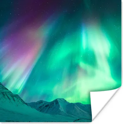 Produktbild von MuchoWow® Poster Nordlichter - Berg - Nacht 100x100 cm - Babyzimmer