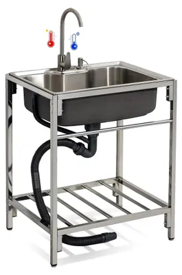 Produktbild von Freistehende Edelstahl-Spüle mit Abtropfgestell und Wasserhahn