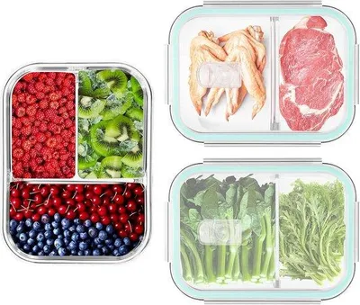 Immagine prodotto di Contenitori per alimenti in vetro - 2-3 scomparti - 6 pezzi - Senza BPA - Contenitori per alimenti in vetro con coperchio