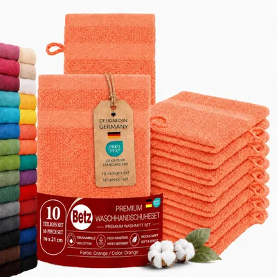 Produktbild von Betz 10 Stück Waschhandschuhe 16x21 cm PREMIUM 100% Baumwolle Farbe: orange, KI-generiertes Bild