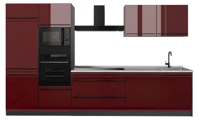 Produktbild von Küchenzeile Vicco R-Line Rot Hochglanz/Anthrazit 340 cm Arbeitsplatte Marmor, Model 66559