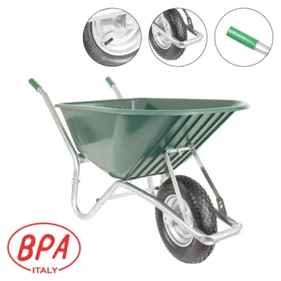 Produktbild von BPA Schubkarre Bauschubkarre Gartenkarre 100l PolyurethanMulde grün Luftrad Kugellager
