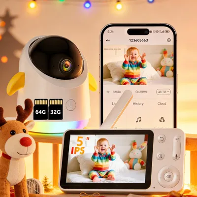 Produktbild von Babyphone mit Kamera und App 5 Zoll Video Babyphone WLAN mit RGB Nachtlicht Automatischer Bewegungserkennung Weinerkennung Nachtsicht mit 32G & 64G