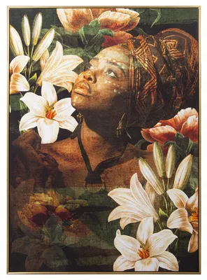 Canvasbild mit Damen und Blumen, Goldrahmen, 100x4x140 cm