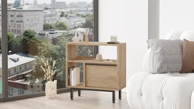 Image de Skye Decor, On6-S, table d'appoint, 100 % PANNEAUX DE PARTICULES MÉLAMINÉS, noyer, 60 x 25,5 x 60 cm