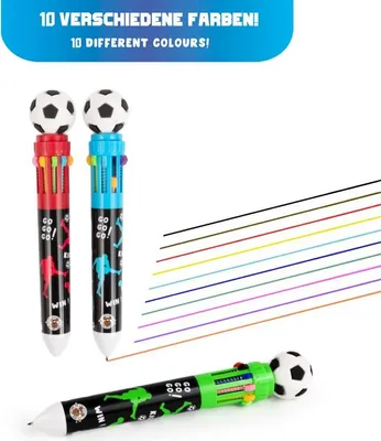 Image de Stylo à bille multicolore en 10 couleurs, avec capuchon en forme de ballon de football