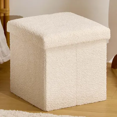 Produktbild von Eazy Living Bouclé Pouf + Aufbewahrungsbox Eden Weiß