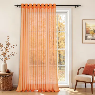 Voile-Vorhang mit Ringen, Leinenoptik, Orange, 240x300 cm