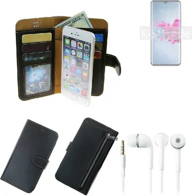 Produktbild von TOP SET Handy Hülle Schutz Hülle kompatibel mit ZTE Axon 11 5G  schwarz aus Kunstleder + Kopfhörer Smartphone Tasche vollwertige Geldbörse