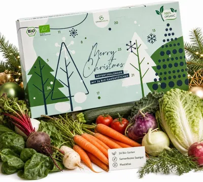 Imagen del producto de Calendario de Adviento 2025 con 24 variedades diferentes de verduras: un calendario navideño sostenible, ideal como regalo para aficionados a la jardinería