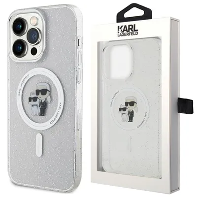 Produktbild von Karl Lagerfeld, MagSafe-Glitzerhülle Karl & Choupette für iPhone 15 Pro Max, Transparent