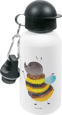 Produktbild von Mr. & Mrs. Panda Trinkflasche Hummel flauschig - Weiß - Geschenk, Trinkbehälter, Kindergarten, Lustige Sprüche, Biene, Blume, Wasserflasche, Natur, für den, Kinder
