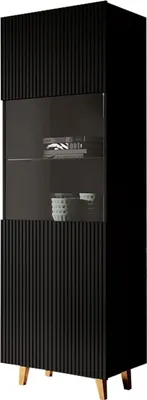 Produktbild von MIRJAN24 Vitrine Pafos, Stilvoll Wohnzimmer Kollektion, Standregal, Modern Standvitrine (Farbe: Schwarz / Gold Füße)