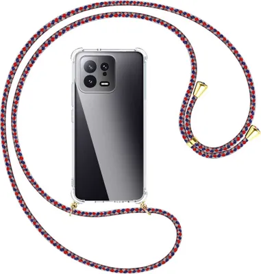 Produktbild von Handykette Backcover-Schutzhülle mit Band (Metall goldfarben) für Xiaomi 13 (6.28'') - silber/blau/rot