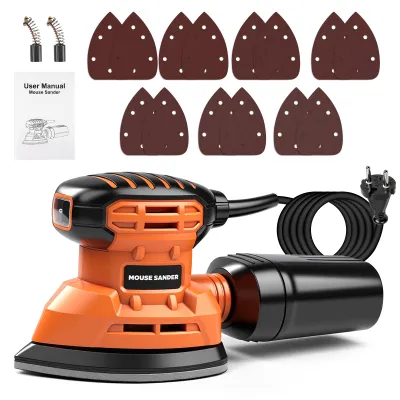 Produktbild von Dreiecksschleifer JF-ES005 150W mit 14 Schleifblättern, fünfsprachige Anleitung, EU-Standard, Orange
