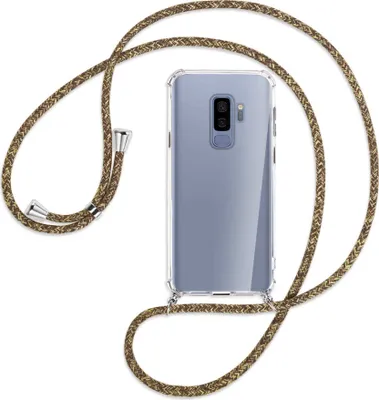 Produktbild von Handykette Backcover-Schutzhülle mit Band (Metall silberfarben) für Samsung Galaxy S9+ / S9 Plus - braun+beige