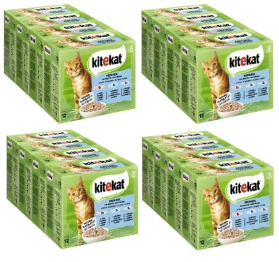 Produktbild von KITEKAT™ Multipack Portionsbeutel Fisch-Box 3 Varietäten Lachs, Weißfisch, Kabeljau in Gelee 16 x 12 x 85g