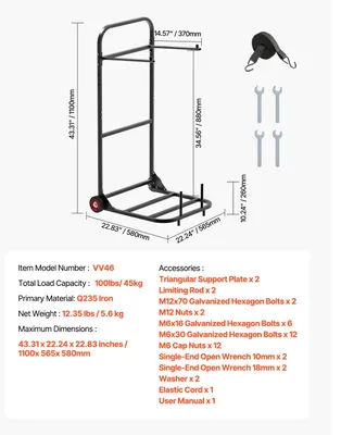Immagine prodotto di Carrello per sedie, capacità di 10 sedie, costruzione robusta, 100 LBS