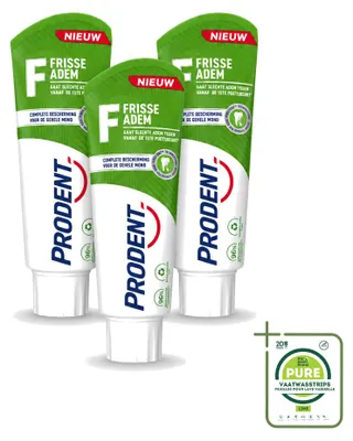 Imagen del producto de 3 tubos de pasta de dientes Prodent para un aliento fresco, con tecnología Pro-Zinc - Pack grande - 3 unidades