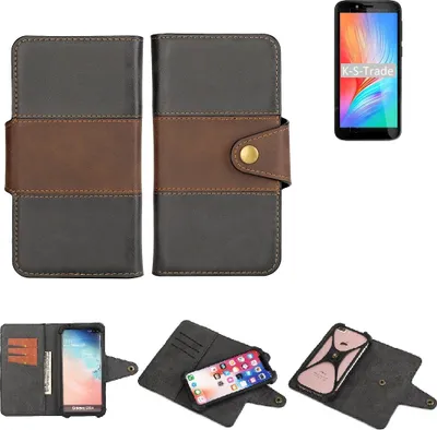 Produktbild von K-S-Trade Handyhülle Schutzhülle Hülle Bookstyle Wallet-Case kompatibel mit Elephone U5 Bumper Rundumschutz schwarz-braun 1x