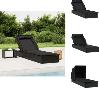 Produktbild von vidaXL Sonnenliege mit Faltdach Schwarz 213x63x97 cm Poly Rattan -  Sonnenliegen