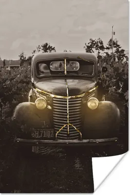 Produktbild von MuchoWow® Poster Auto - Vintage - Schwarz - Gold 80x120 cm - Papierdruck