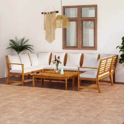 Produktbild von 9-tlg. Garten-Lounge-Set mit Auflagen Creme Massivholz Akazie , Gartenmöbel-Sets Design 2024