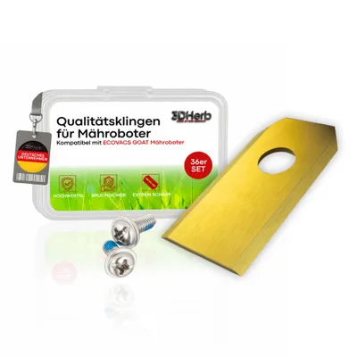 Produktbild von 36 x Premium Titan Ersatzmesser + Schrauben mit Sicherung , Ersatzklingen kompatibel mit ECOVACS Goat Mähroboter -für langen, scharfen Schnitt
