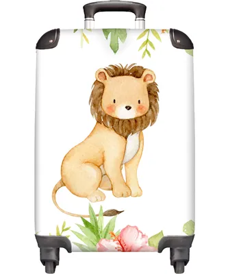 Obrázek produktu pro NoBoringSuitcases.com® Kufry Příruční kufr na kolečkách Malý cestovní kufr na 4 kolečkách - Lev - Děti - Ilustrace - Akvarel - Velikost kabiny < 55x40x23 cm a 55x40x20 cm - Foto kufr - Kabinový kufr - Palubní zavazadlo - Dětský kufr - Dětský vozík. Dětské kufry.