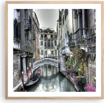 Produktbild von Gerahmtes Poster - Rahmen in heller Eiche - Venedig Brücke Wasser - 60x60 cm - Wand Bild - Wanddeko - Wandbilder - Wandposter - Bilderrahmen - Bilder - Kunstdruck - Wandbild - P2NAC60x60-3522
