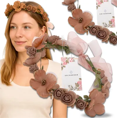 Produktbild von EDIBAZZAR | Kranz Haarband Blumen Braun Rosen Boho Style