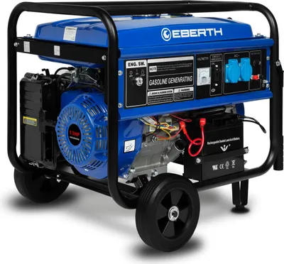Image de EBERTH 5500 Watt Groupe électrogène de secours Groupe électrogène avec châssis, démarrage électrique, moteur à essence 13 CV, 4 temps, 1 phase, 2X 230V, 1x 12V, AVR