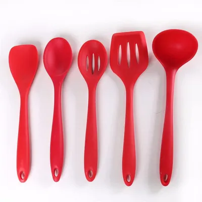 5-teiliges Silikon-Kochgeschirr-Set, Küchenhelfer, Rot