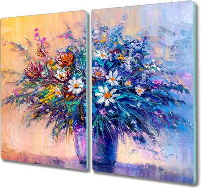Produktbild von Coloray Schneidebrett Herdabdeckplatte 2x30x52 cm Kochplattenabdeckung Hackbrett Küchenbrett - Blumen Malerei