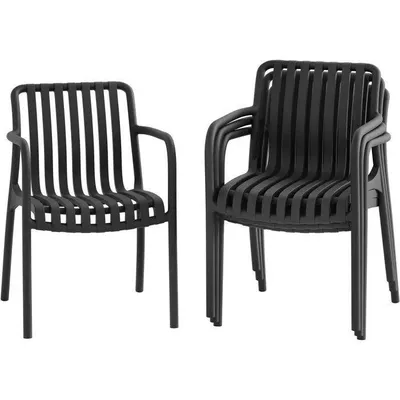 Produktbild von 4er-Set Gartenstühle – SOLARIA – Stapelbar – Verstärktes Polypropylen – 55 x 58 x 81 cm – Schwarz