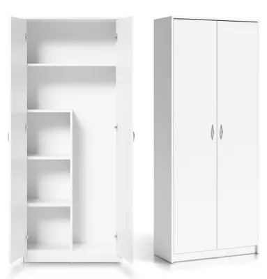 Produktbild von Mehrzweckschrank Haushaltsschrank Besenschrank weiß 74cm Breite 180cm Höhe mit Einlegeböden und Extra-Fach, Schrank Organizer aus MDF Holz
