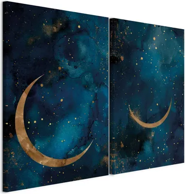 Produktbild von murando - Handart Bilder Set Galaxie mit Mondlicht Kunstdrucke auf Leinwand 40x30cm 2 Teilig je 20x30cm Collage 2er Mehrteiligen Gemälden Vlies Leinwandbild mit Struktur - Natur c-C-10119-b-a