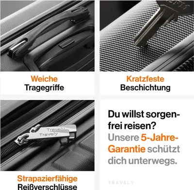 Produktbild von TRAVELY Premium Koffer Set: 77cm, 67cm & 55cm Handgepäck Koffer in einem Set, sehr robuste Reisekoffer mit sanften Rollen & TSA Schloss, Reisekoffer, Koffer & Trolleys