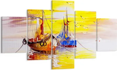 Produktbild von Bild auf Leinwand - Leinwandbild - Boote Sonne Meer Reisen - 125x70cm - Wand Bild - Wanddeko - Leinwanddruck - Bilder - Kunstdruck - Wanddekoration - Leinwand bilder - Wandkunst - EA125x70-2882
