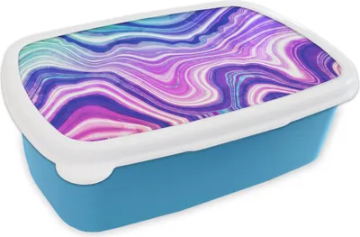 Produktbild von KitchenYeah® Lunchbox Brotzeit Brotdose 17x11 cm Marmor - Lila - Blau Kinder Brotzeitdose - Lunch - Kunststoff  - Brotbüchse - Sandwichbox - Lunchbox für Kinder