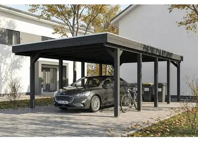 Produktbild von Einzelcarport SKAN HOLZ Friesland inkl. Pfostenanker, EPDM Folie 402 x 708 cm anthrazit
