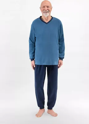 Produktbild von Martel Bogdan langer Pyjama aus Frottee-Baumwolle – wärmender Pyjama, blau