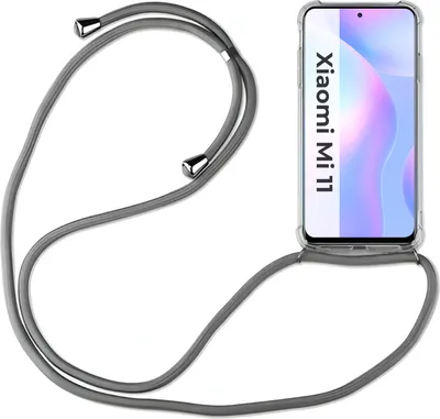 Produktbild von Xiaomi Hülle mit Band Schutzhülle Handykette Silikon Handy Tasche mit Schnur Neu Xiaomi Mi 11 Grau