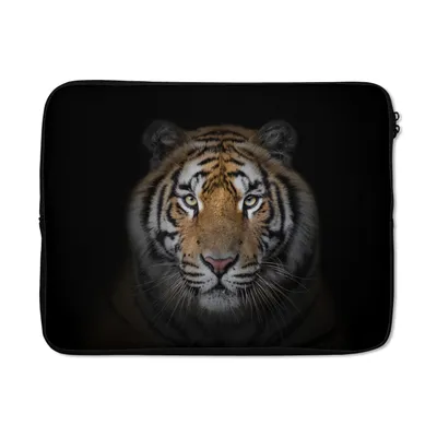 Produktbild von MuchoWow® Laptop Hülle 17 Zoll Laptoptasche Tiger - Wildtiere - Porträt - Schwarz - Tiere - Zipper - Schutzabdeckung