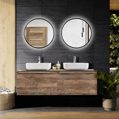 Produktbild von Badezimmermöbel-Set in Vintage Oak Eiche PUEBLA-56 Spiegel mit LED-Beleuchtung, B/H/T 160,4/200/46 cm