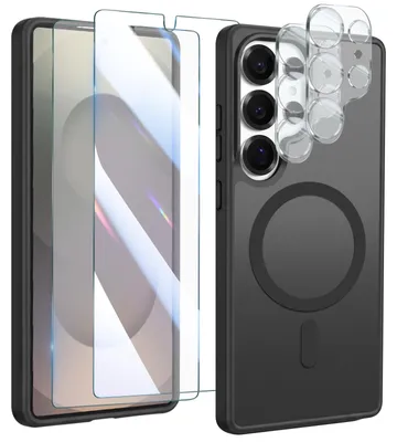 Image de Avizar, coque de protection MagSafe pour le Galaxy S25 Ultra, avec 2 protections en verre trempé et 2 films protecteurs pour les caméras, couleur noire
