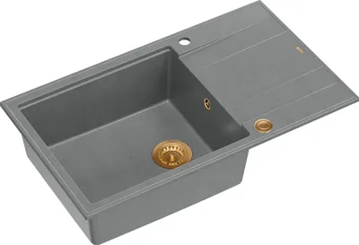 Produktbild von QUADRON Spülbecken 1-Becken Spüle | Größe: 86 x 50 x 21 cm | EVAN 136 | Küchenspüle Granitspüle aus GraniteQ mit Siphon | Grau & Kupfer