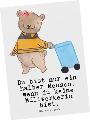 Produktbild von Mr. & Mrs. Panda Postkarte Müllwerkerin Herz - Weiß - Geschenk, Ansichtskarten, Lustig, Postkarten, Müllfrau, Witzig, Spruch, einzelkarte, Fotokarte, Grußkarte